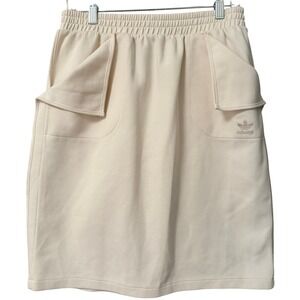 Adidas Originals Beige Ivory Cotton Blend Skirt Embroidered Logo Size Medium